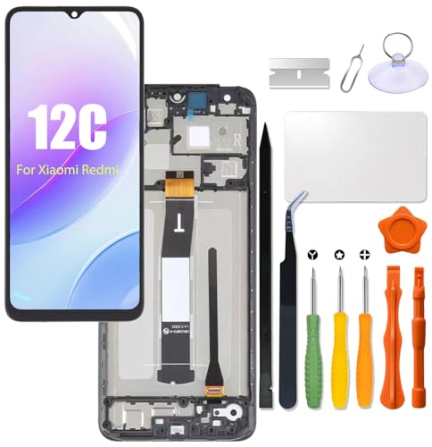 Replacement for Xiaomi Redmi 12C LCD Screen with Frame for Redmi 22120RN86G 22120RN86I 22126RN91Y 2212ARNC4L LCD Touch Screen Display Panel Digitizer Assembly with Repair kit
