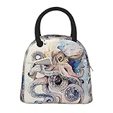 ASEELO Lonchera retro con aislamiento reutilizable de pulpo amplio, plegable, preparación de comidas para hombres y mujeres, trabajo, picnic o viajes