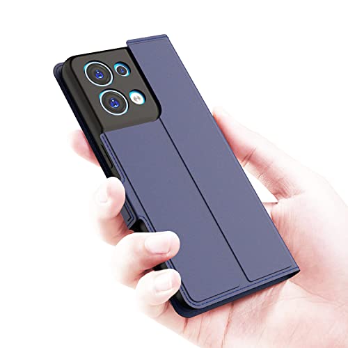 Image of Kapa Noble Slim Magnetic Leather Flip Case Cover for Oppo Reno 8 (5G),Card Holder Stand Leather Flip Wallet Case (Blue)
