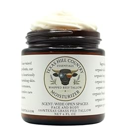 Texas Hill Country Essentials Beef Tallow Moisturizer- 100% Grass-Fed | Whipped Face & Body Balm | Nautral Skincare for Dry, Senstive Skin | Lightly Scented | 4oz