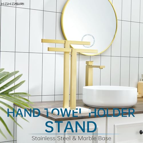 Image of KOKOSIRI Hand Towel Bars Standing Towel Rack with Marble Base for Bathroom Kitchen Vanity Countertop, Gold Stainless Steel 15.7'' Height THS0001-SM-BG