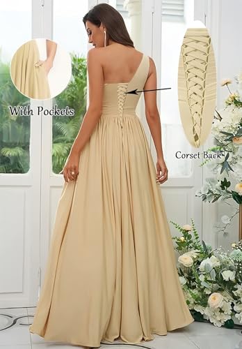 One Shoulder Chiffon Bridesmaid Dresses for Wedding Long Pleated Evening Gown with Slit2