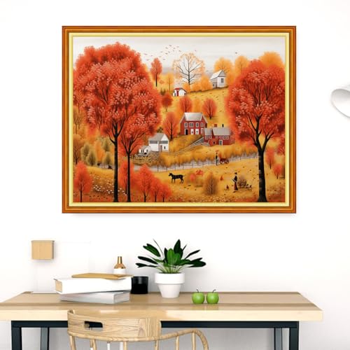 Image of Dooxvey Cross Stitch Kits for Adults Stamped Full Range of Embroidery Starter Kits for Beginners 11CT Printed Cross Stitch Patterns Needlepoint Kits Stamped Crossstitch- Late Autumn 16x20 inch