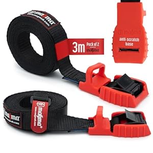 MAGMA 2 Cambuckle Straps | Load Strap Bike, Rack, Surf Board, Moto, Car, Kayak and Carriers | Adjustable and Heavy-Duty Belt Cords Strapping Tools Cargo Automotive | Fastening Tie Buckles | Red 3m