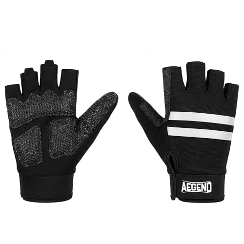 Aegend Wheelchair Gloves for Larger Hands, Anti-Slip & Durable Half-Finger Gloves, Breathable & Shock-Absorbent, Perfect for Manual Wheelchair Users, Cycling and Workouts (Black, Large Size) — view 2