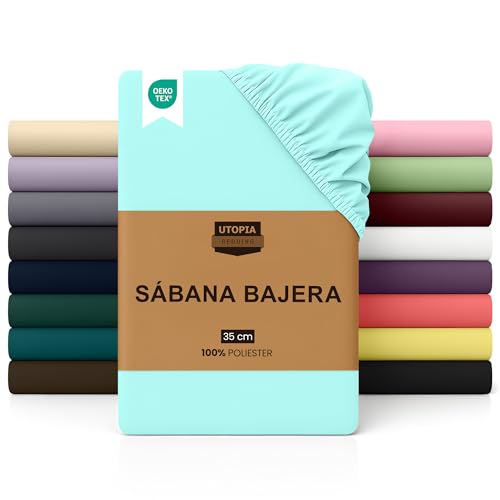 Utopia Bedding Sabana Bajera 90x190 - Azul SPA - Certificado Oeko Tex - Bolsillo Profundo - Microfibra de Poliéster Cepillado (Cama 90)