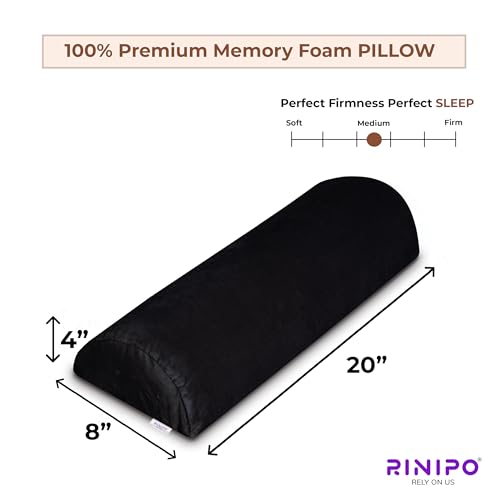 Image of Orthopaedic Leg Support Memory Foam Half Moon Bolster Black - (2 Year Warranty) Knee Pain Relief for Side Sleepers, Back Alignment Roll for Office Sitting, Washable Velvet Cover Pillow