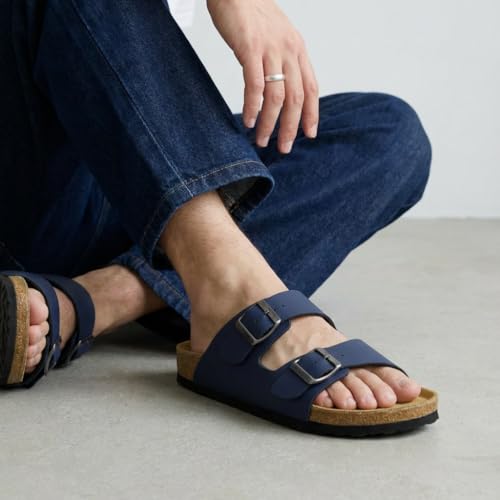 Image of CUSHIONAIRE Lane Cork Footbed Mens Sandals, Adjustable Buckle Comfort Slides for Men, Genuine Leather Insole Summer Sandals Men Footwear