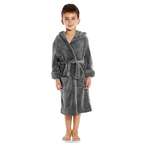 Baby Girls Boys Polar Fleece Hooded Bathing Towel Poncho Set for 3-12T Little Kid Bathrobe Pajamas Bathing Robe Clothes Gray