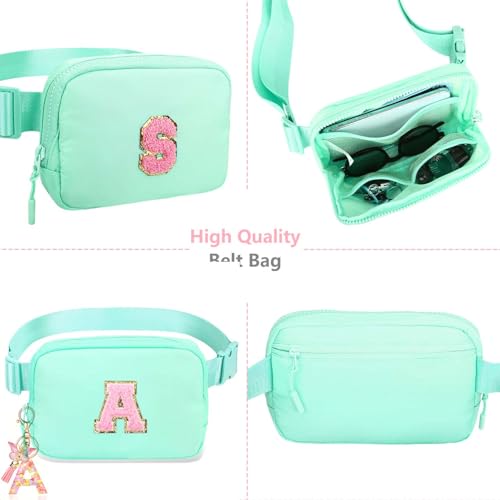 Image of Fanny Pack for Kids Girls 10-12 - Small Waist Belt Bag with Initial Letter Patch and Extender Strap for Women Teen Girl Friends Mini Bum Hip Travel Purse Crossbody Belt Bag Mint Green E