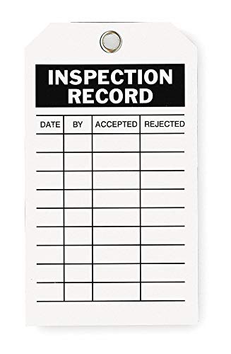 Inspection Tag, 7 x 4 in, Bk/Wht, Met, PK10