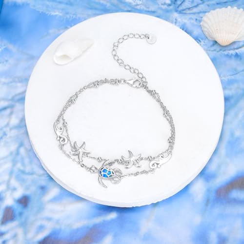 Image of VONALA Witches Knot /Compass /Dragonfly /Clover Bracelet Sterling Silver Adjustable Charm Bracelet Summer Beach Foot Chain Jewelry for Women Gifts