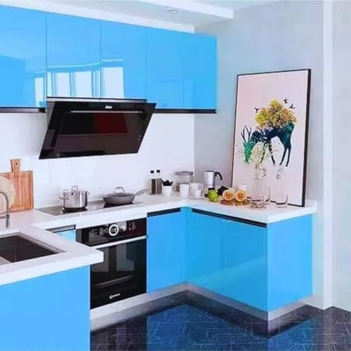 Image of ONETON Glossy Sky Blue Contact Paper Decorative Self Adhesive Counter Top Peel and Stick Wallpaper for Kitchen Cabinets Shelf Drawer Liner Desk Dresser (Sky BLU Glossy WP, 24x120 inch)