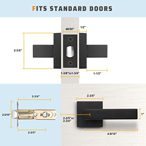KNOBWELL 6 Pack Black Interior Door Handles for Left or Right Handing Passage Function Heavy Duty Matte Black Closet Door Handle Set, 2.07 lb One Lever by KNOBWELL - Image 5