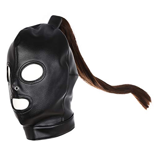 SXOVO Flirt-leder Kopfmaske Vorspiel-bondage-haube Mit Abnehmbarer Glatter Perücke Für BDSM-königin Und Meister Interaktives Erotikspiel