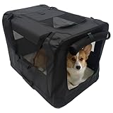 Foldable Soft Dog Crate 24" – Portable Travel Kennel for Pets up to 44 lb, 4-Door Mesh Ventilation, Oxford & Steel Frame, Machine-Washable Pad, Collapsible Indoor Outdoor Pet Home, Black