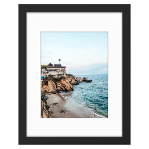 Frametory, 11x14 Frames Display 8x10 Picture with Mat or 11x14 Photo Without Mat, Shatter-Resistant Glass, Pre-Installed Wall Mounting Hardware - Black