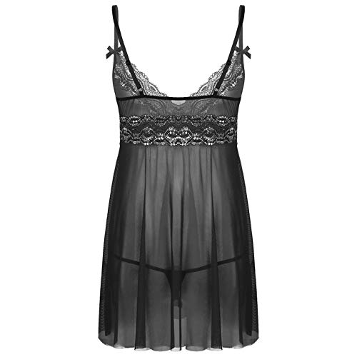 Men's Sissy Babydoll Pajamas Set 2 Piece Sheer Crossdress Lingerie Chemise Nightgown with Thong2