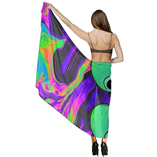 Cool Alien Tie Dye Art Chiffon Shawl Sexy Evening Party Swimsuit Shawl Soft Cozy Infinity Scarf Long Summer Elegant Cape Sunscreen Paisley Scarves2