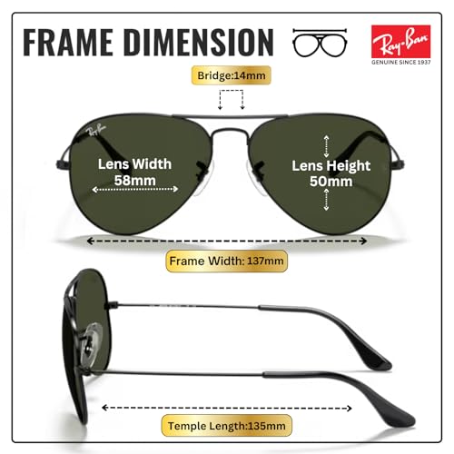 Image of Ray-Ban RB3025 AVIATOR CLASSIC Pilot Shaped Sunglasses for Men & Women with Official RAYBAN Eyewear Kit