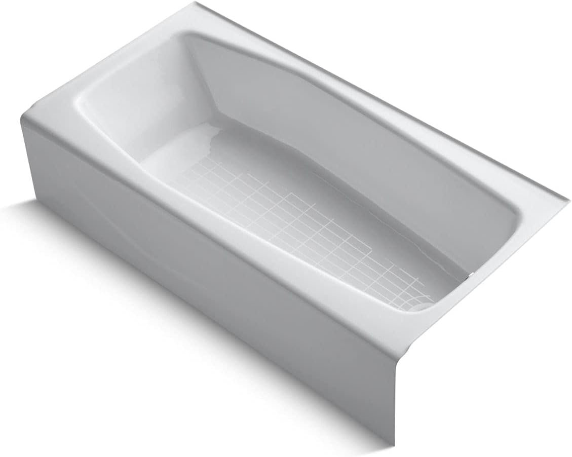 KOHLER 716-0 Villager 60" x 30-1/4" Alcove Cast Iron Bathtub with Right-Hand Drain and Integral Apron, Safeguard Slip-Resistant Surface, White