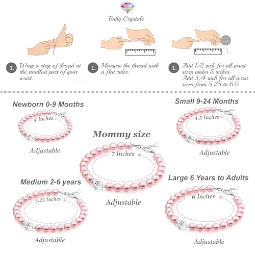 Personalized Initial Letter Alphabet Charm Bracelet for Girl, Kids Sterling Silver Jewelry for Girls Baptism Gifts, Birthday Gift, Pink Pearl Heart Initial Bracelet Letter A-Z3