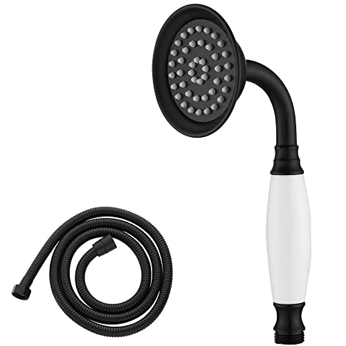 Maynosi Klassischer Duschkopf für Badezimmer, traditioneller Telefonstil, Handbrause, Retro-Keramikgriff, viktorianischer Regensprüher mit 1,5 m langem Schlauch (mattschwarz) Cover