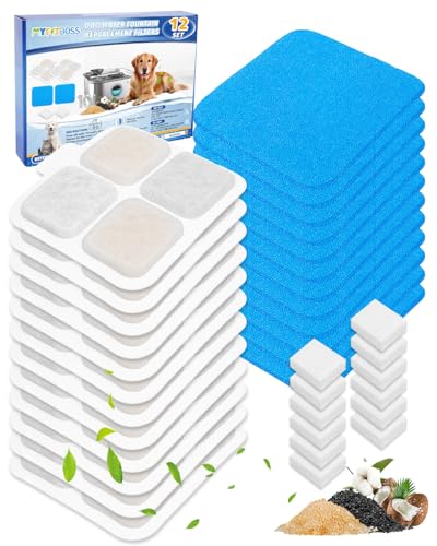 MyfatBOSS 12 Set Dog Water Filter Replacement Compatible with oneisall PW07SAU 10L/2.64Gal Dog Water Fountain Filter Fit for oneisall Multilayer Filtration System 12Pre-Filter+12 Filters+12 Sponges