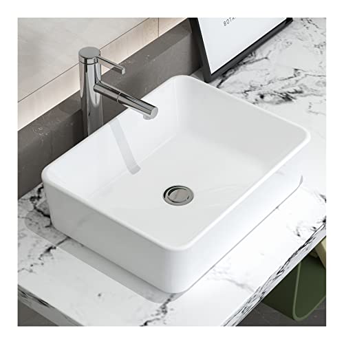 MEJE 48.3 x 38.1 cm Basin de lavado de baño, rectángulo blanco sobre la encimera, lavabo del fregadero, cerámica, fregadero para la unidad de tocador