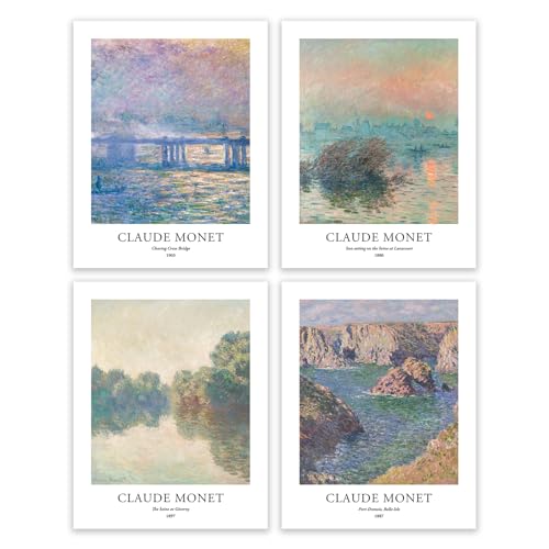 EVOLE HOME Claude Monet Giclée Art Print Set - 4 Unframed 11x14 Inch Impressions on Premium Matte Art Paper Artwork for Living Room Bedroom Dining Room Decor