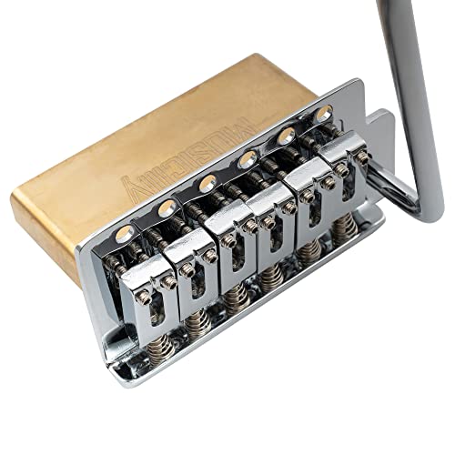 Musiclily Pro 52.5mm Modern 6-Screw Tremolo Bridge 40mm Solid Brass Block for Squier Strat Style Electric Guitar Chrome - Image 4