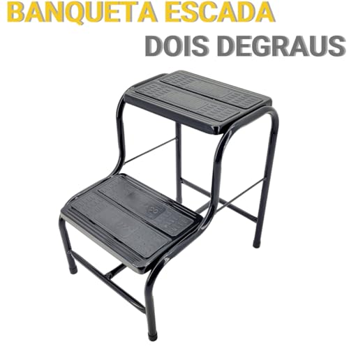 Banqueta Escada 2 Degraus Em Aço Reforçado Doméstica/Hospitalar Com Ponteira E Tapete Anti-Derrapant