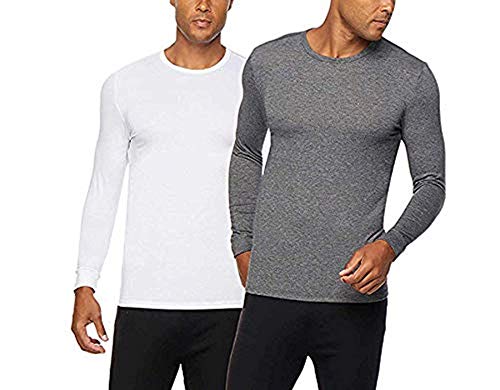 32 DEGREES Men's Heat Long Sleeve Crew Neck Tee 2-Pack, White/Grey, Small