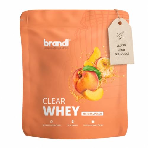 brandl® Clear Whey Isolate – 80% Eiweiß Clear Protein – Natural Peach 800g – ohne Sucralose, Acesulfam K & Citronensäure – Whey Protein Powder made in Germany & laborgeprüft – hoschwertiges Konzentrat
