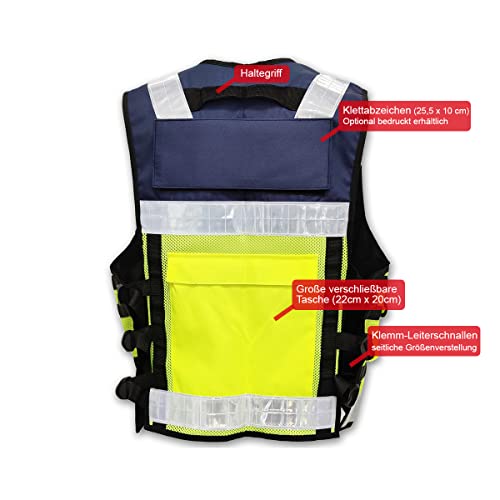 EXPLOSIV Reflektierende Multi-Taschen Security Sicherheitsweste, Größe M-2XL (verstellbar), navy-yellow (Hundeführer)