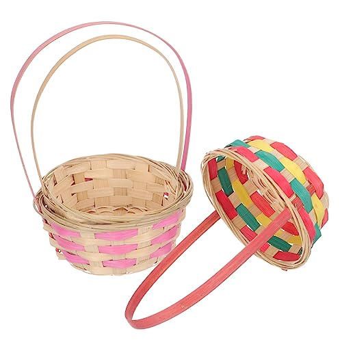 Cabilock 3 Piezas Cestas Bambú para Pascua para Decoración y Almacenamiento Canastas con Asa para Huevos y Aperitivos para Decorar Habitaciones o Color Aleatorio Color