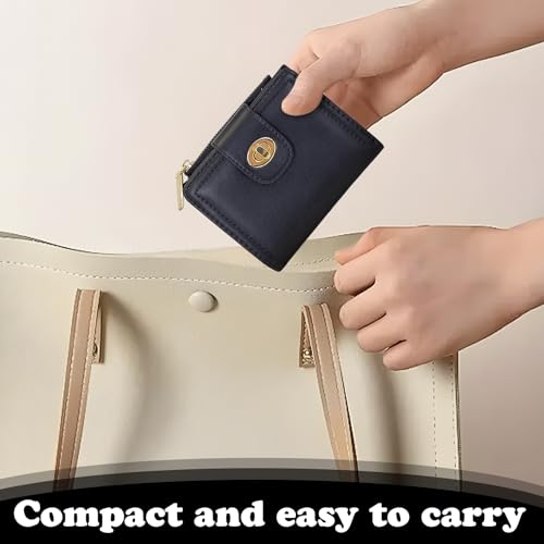 Women Wallet, PU Leather Bifold Wallet for Women, Fashion Zipper Pocket Wallet Card Holder with Lock Buckle (Black) 5