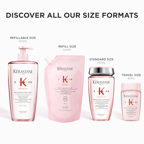 KERASTASE Genesis - Bain Hydra-Fortifiant - Shampoing Anti-Chute - -97 % de Chute de Cheveux due à la Casse au Brossage* - À l'Aminexil - Sans Silicone - Cheveux Fins, Cassants & Affaiblis