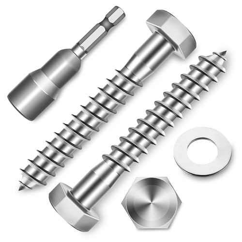 (10-Set) 3/8 x 2-1/2" Lag Screws, Stainless Steel Heavy Duty Hex Head Lag Bolts for Wood, Commercial/Industrial Grade 1/4 Bolts, Mounting Screws Bolts Kit, Bright Finish by Marysino