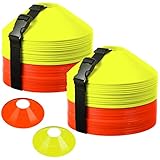 100 Packs Mini Disc Cone Kit Mini Soccer Cones Agility Drills Cones for Soccer Practice Small Cones with Shoulder Strap for Sports Football Basketball Training Practice (Orange and Yellow)