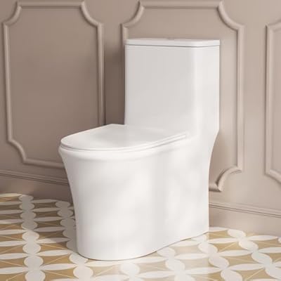 DeerValley One-Piece Toilet, Luxurious Skirted Toilet with 17.24" ADA Chair Height, High-Efficiency MAP 1000g Flush, and Dual Flush 0.8/1.28 GPF, Modern Toilet Bowl for 12" Rough-In