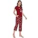 Produktbild LZJDS Damen Bedruckte Schlafanzug Kurz Frühling Und Herbst Pyjama Kurze Ärmel Pyjamahose Nachtwäsche Hausanzug Kurzarm Sleepwear S-XXL,Burgundy,M
