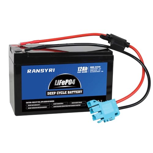 RANSYRI 12V Replacement Battery Compatible with Peg Perego Ride-On Toys, 2000+ Deep Cycles Lithium Battery for Solar System, Scooter, Kid's Ride-on Toys and MoreRide-On Vehicles