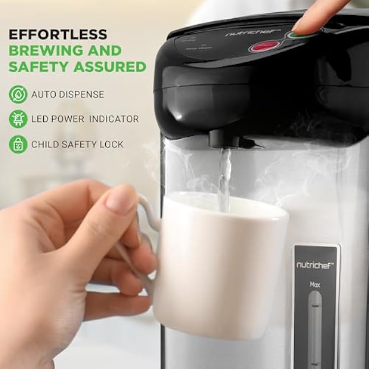NutriChef 5.2 Qt Electric Water Kettle, Portable, Quick Heating, 5 Liter Digital Kettle with 5 Temperature Settings, Safety Lock, Stainless Steel, 3 Dispensing Options, 8.46 x 11.2 x 16.5