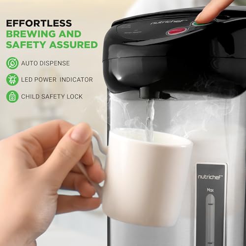 NutriChef 5.2 Qt Electric Water Kettle, Portable, Quick Heating, 5 Liter Digital Kettle with 5 Temperature Settings, Safety Lock, Stainless Steel, 3 Dispensing Options, 8.46" x 11.2" x 16.5" - Thumbnail 3