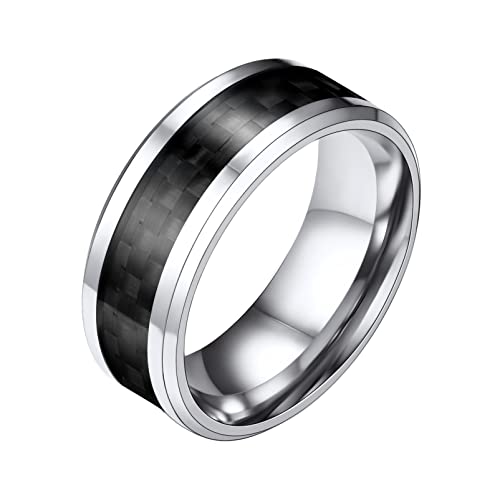 PROSTEEL Anillo Titanio Fibra de Hombre, Anillos Grandes de Promesa de Pareja, Negro Platino