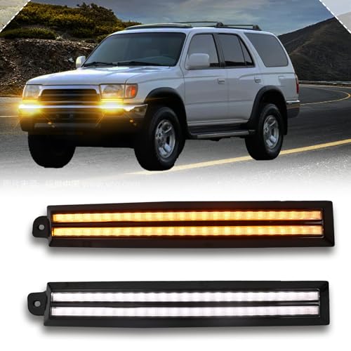 LED Front Side Marker Headlight Daytime Running Lamp Amber Sequential Turn Signal light Feature Compatible with Toyota 4Runner 1996-2002 Replacement Headlight Filler Molding Trim