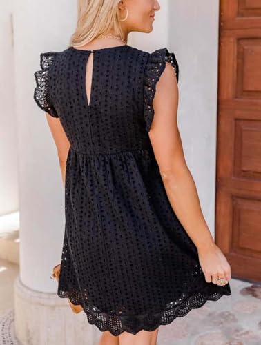 Image of Women's Summer Dress with Built in Shorts Sexy Summer V Neck Ruffle Sleeve Lace California Romper Dresses for Women