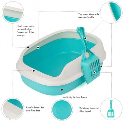 Image of PETS EMPIRE Cat Litter Box Tray with Free Scooper - Semi-Closed Design, Durable Quality, Suitable for All Adult Cats & Kittens, Green