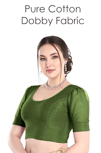 Image of FINESTFIT Stay On Trend Fashion 100% Cotton Readymade Blouses for Women,Round Neckline with Organza Balloon Sleeves.